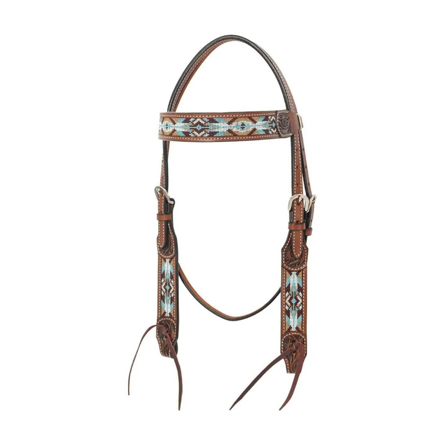 Reinsman Circle Y Buckskin Beaded Browband Horse Equestrian Headstall | Double Ply Leather, Stainless Steel Hardware (1072-10-S5)
