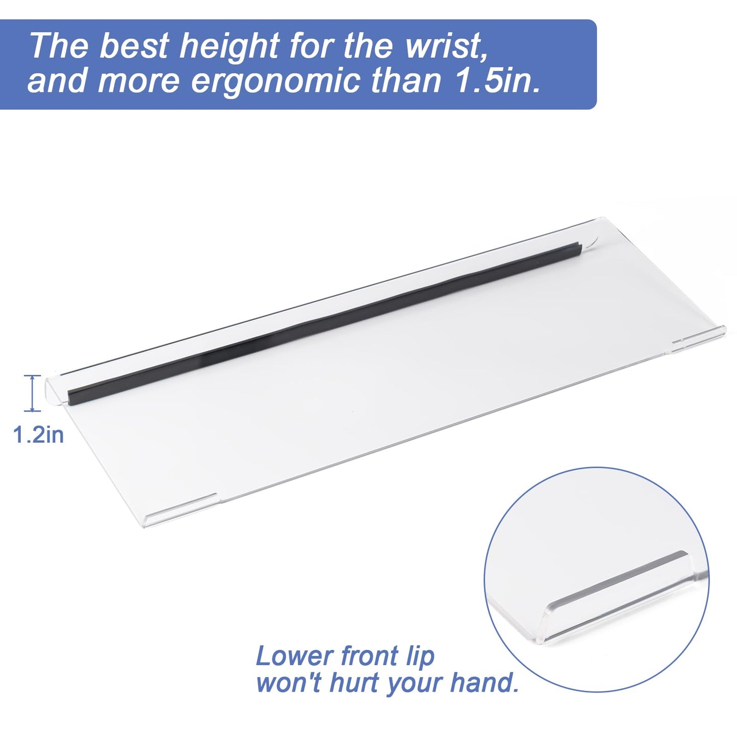 BOOMIBOO Clear Acrylic Tilted Computer Keyboard Holder for Ergonomic Typing, Keyboard Stand with Silicone Anti-Slip Strip, 17 x 5.7 Inch Keyboard Tray for Office Desk, Home, School