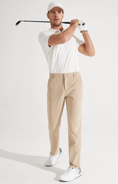 Libin Men's All Day Comfy Golf Pants Work Dress Pants 34" Quick Dry Lightweight Business Casual Trousers for Men with Pockets, Khaki, 33W x 34L