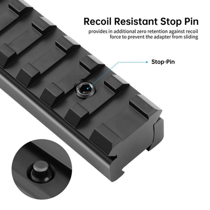 Bontok Dovetail to Picatinny Rail Adapter, 11mm Dovetail to 21mm Upgraded Build-in Locking Screws Picatinny Rail Low Profile Scope Mount Converter Base 3/8" to 7/8" Converter-9 Slots-Black-(2 Pack)