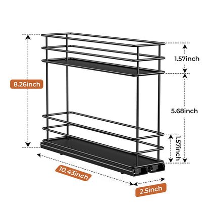 Pull Out Spice Rack Organizer for Cabinet, Slide Out Spice Racks, Easy to Install, 2.1''Wx10.35''Dx8.26''H, 3 Drawers 2 Tiers(Black)