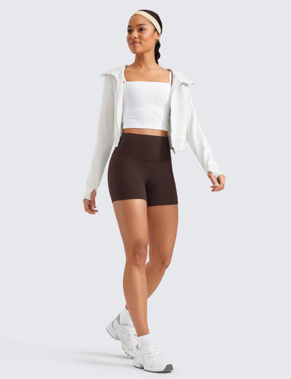 CRZ YOGA Butterluxe Biker Shorts 4'' - High Waisted Booty Workout Volleyball Yoga Womens Spandex Hot Fudge Brown XX-Small