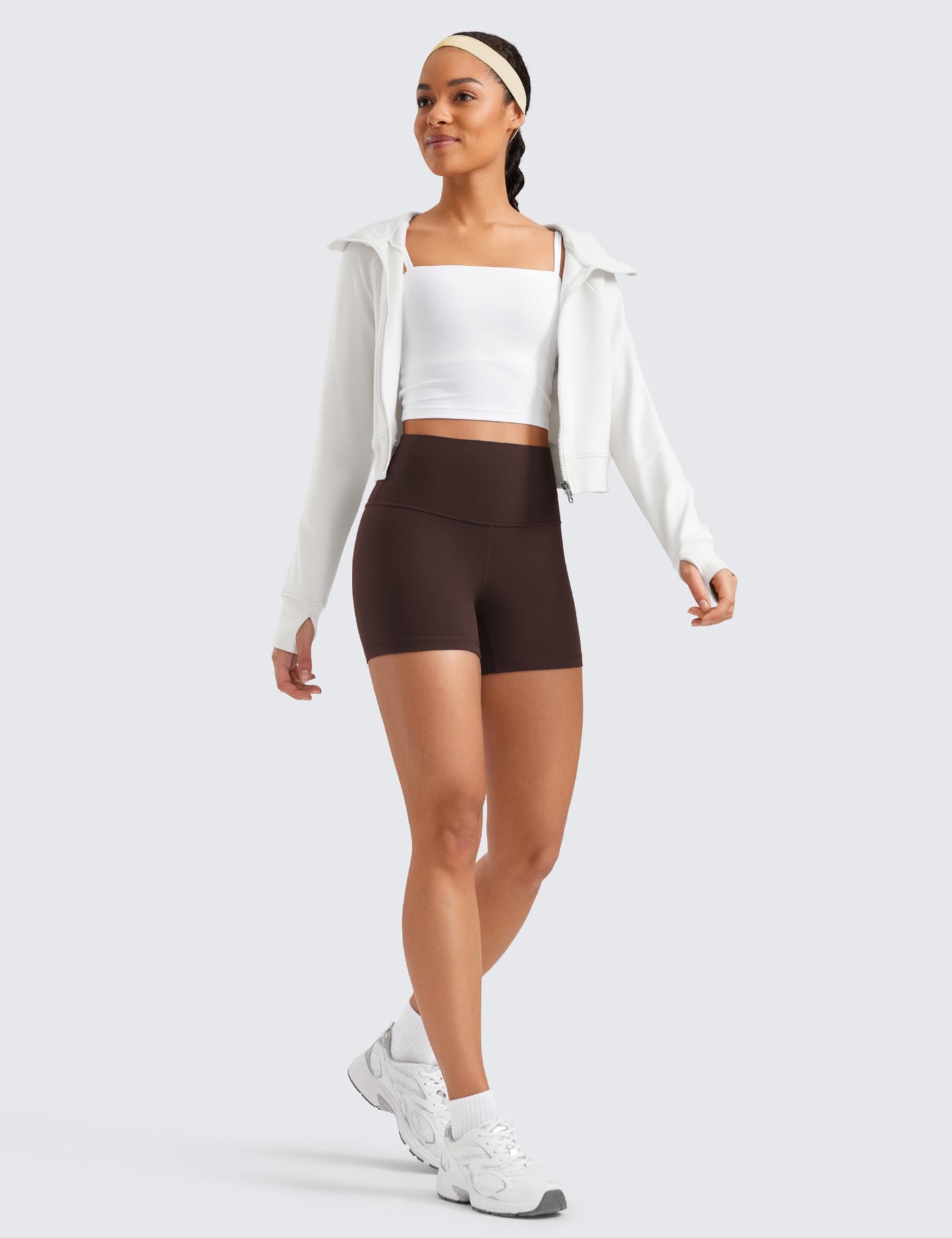 CRZ YOGA Butterluxe Biker Shorts 4" Hot Fudge Brown Medium
