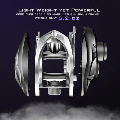 KastKing MegaJaws Elite Baitcasting Reels, 7.2:1 Gear Ratio, Right Handed, Black Violet, Shallow Spool, No Flipping Switch