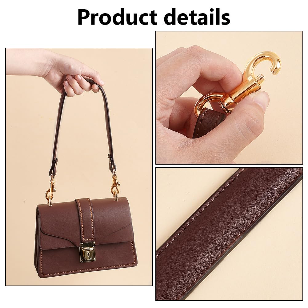 PH PandaHall 20.3 Inch Imitation Leather Bag Strap, Short Purse Strap 1 Inch Wide Bag Strap Replacement Bag Handle Handbag Strap with Golden Clasp for Women DIY Underarm Bag Handbag, Coffee Color