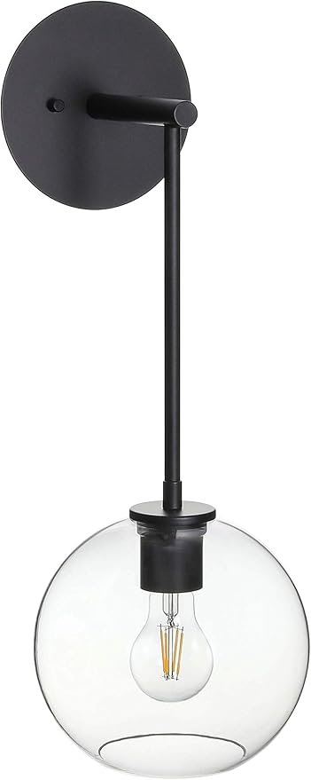 XiNBEi Lighting Wall Sconce, Retro 1 Light Globe Glass Bathroom Vanity Light Matte Black Finish XB-W1263-MB