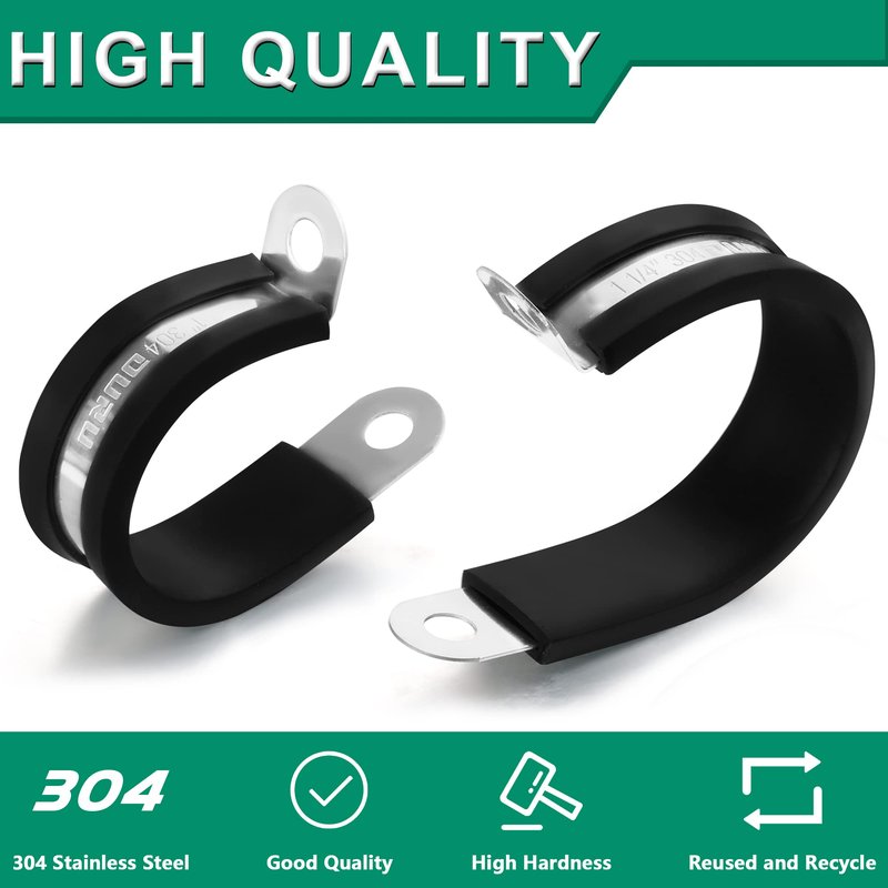 OURU 32PCS Cable Clamps Assortment Kit, Stainless Steel Rubber Coated Cushioned Insulated Clamps for Automotive Cable Wire & Pipe in 4 Sizes-5/8" 3/4" 1" 1-1/4"