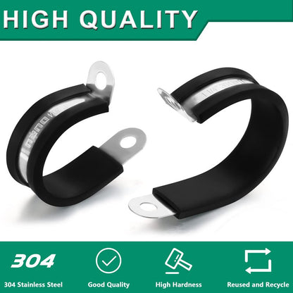 OURU 32PCS Cable Clamps Assortment Kit, Stainless Steel Rubber Coated Cushioned Insulated Clamps for Automotive Cable Wire & Pipe in 4 Sizes-5/8" 3/4" 1" 1-1/4"