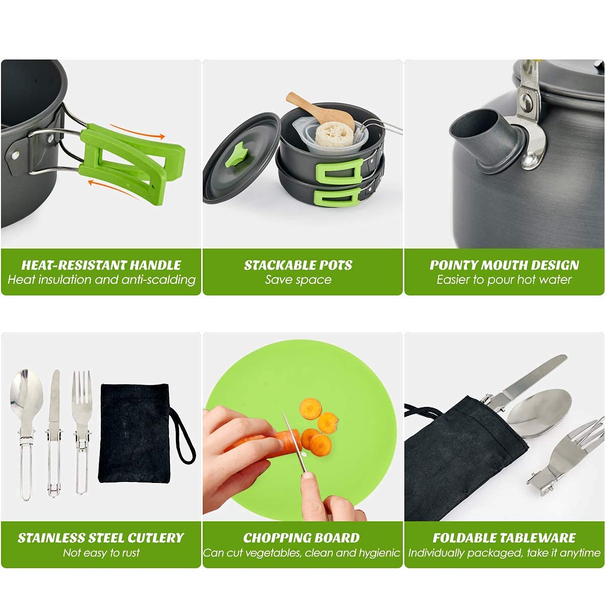 MEETSUN Portable Camp Cooking Set,Space Saving,Lightweight Aluminum Camping Cookware Set,Quick Heating Camping Pot Pan Set with Easy Clean Coating Perfect for Hiking,Backpacking,Outdoor Cooking