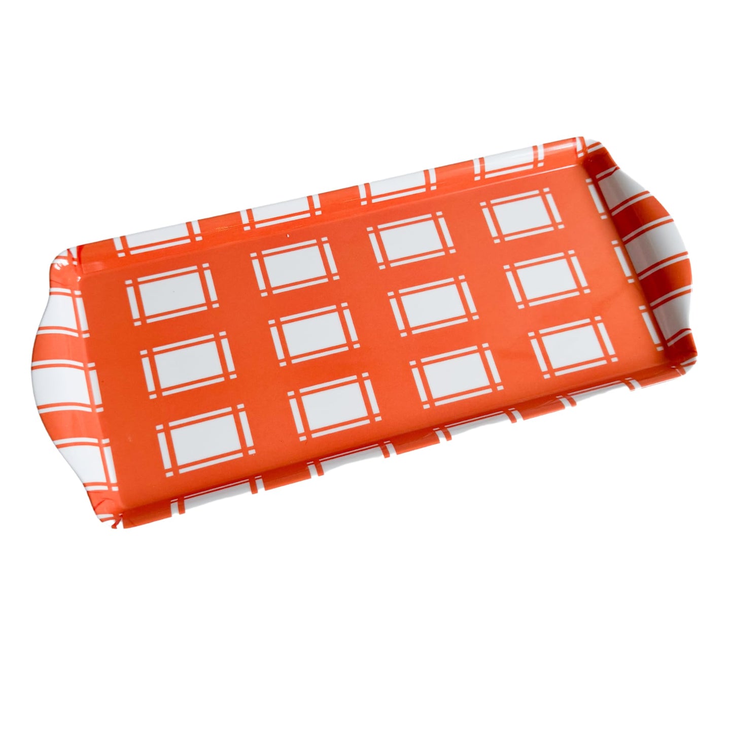 Sprinkles & Confetti Orange Plaid Melamine Serving Tray with Handles, Vibrant Seasonal Platter - Lightweight Shatter-Resistant, BPA-Free - Serving Tray for Holidays, Appetizers & Parties