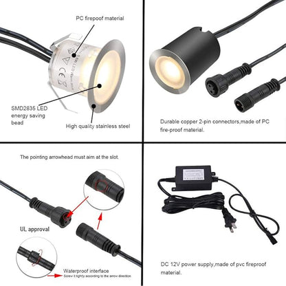 SMY Lighting Recessed LED Deck Light Kits with Protecting Shell φ32mm, In Ground Outdoor LED Landscape Lighting IP67 Waterproof,12V Low Voltage for Garden,Yard Stair,Patio,Floor,Kitchen Decoration