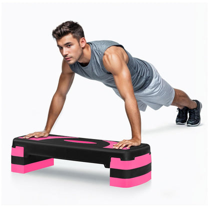 Saicool 31 Inch Adjustable Workout Aerobic Step, Exercise Platform Trainer w 4 Adjustable Risers for Home Gym Fitness Workout,Lightweight, Pink