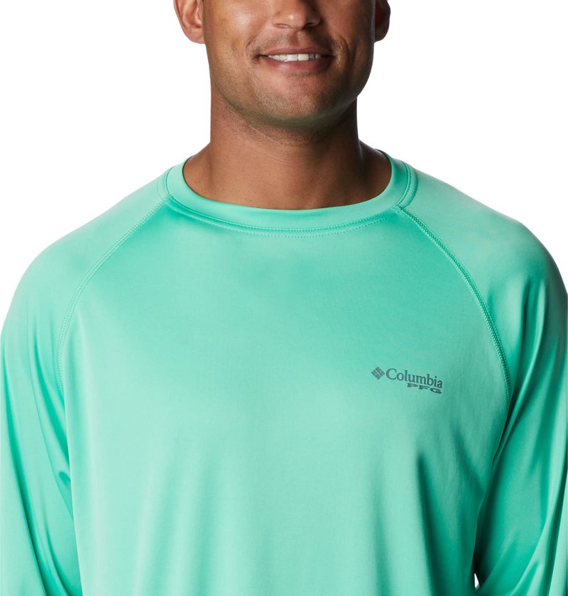 Columbia Men's Terminal Tackle Long Sleeve Fishing Shirt, Light Jade/Metal Logo, Large