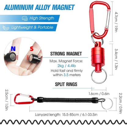 Retractor Keychain with Retractable Coiled Lanyard – 2kg/4.4lb Pull Force Fly Fishing Net Holder, Secure Attachment & Quick Access for Wading(Red)