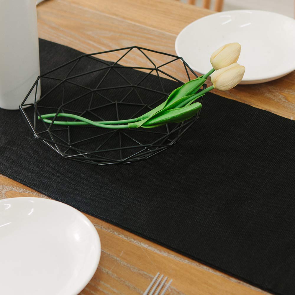 2 Piece Fabric in 1 Dinning Table Runner 12 x 120 Inches Farmhouse Kitchen Coffee Burlap Table Runner for Holiday Party, Black