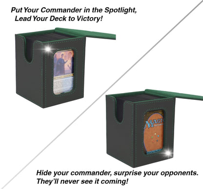 Venssu MTG Deck Box for Commander Display,Card Deck Box Fits 100 Double Sleeved Cards,TCG with 2 Dividers and 1 Toploader (Black＆Green)