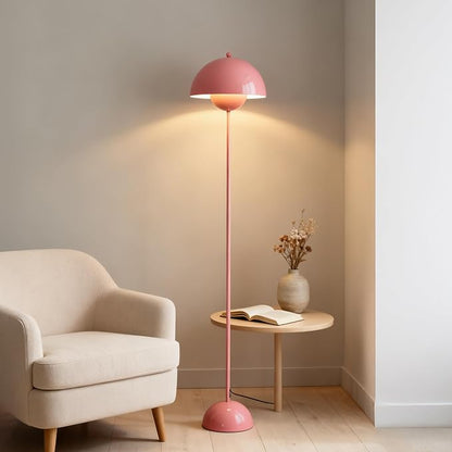 Modern Flowerpot LED Floor Lamp for Living Room, Vintage Metal Lampshade Spotlight Standing Lamp with Foot Switch, Retro E26 Base Round Floor Light Fixture for Bedroom, Office (Pink)