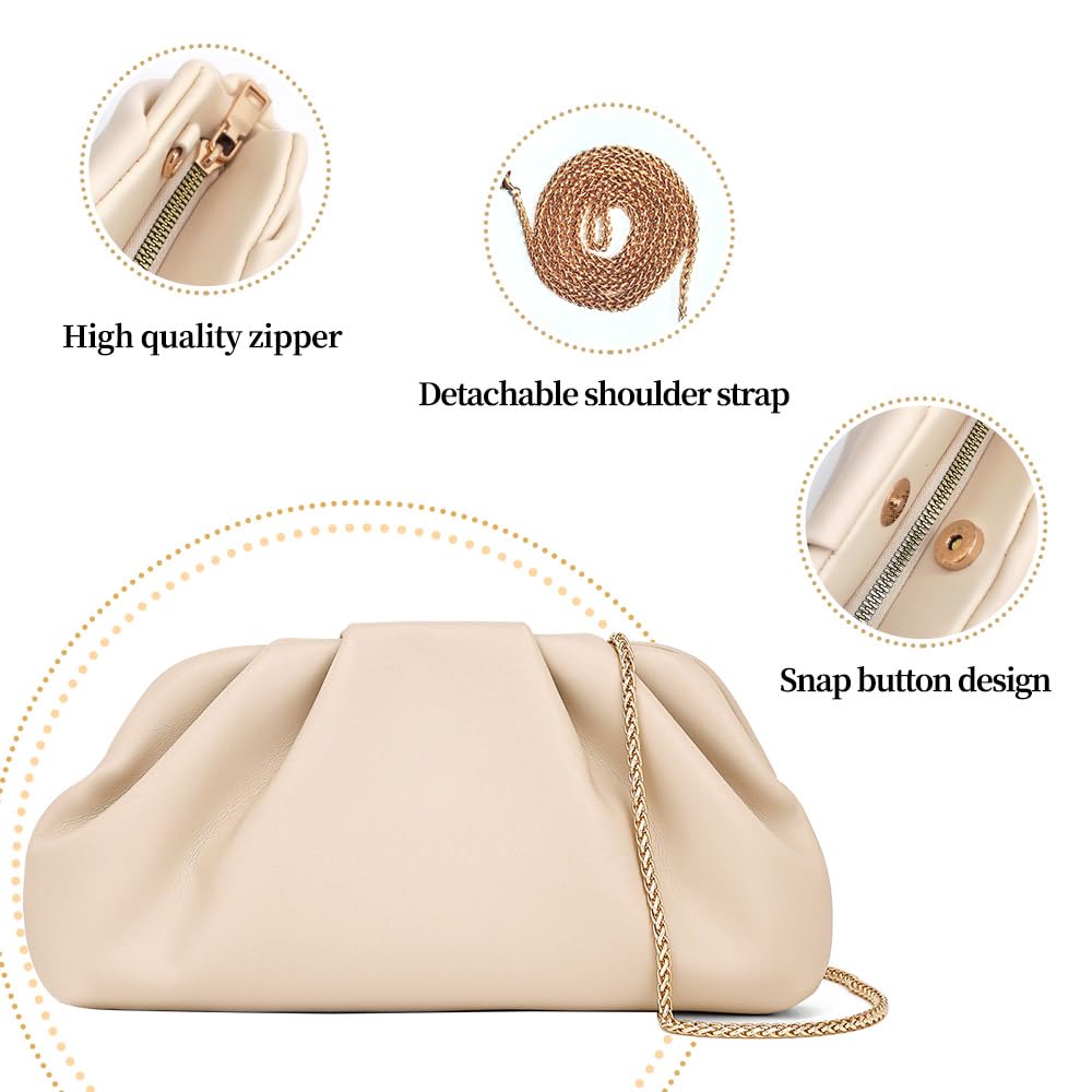 PAIRBIRDS Clutch Purses for Women Evening Bag Small Crossbody Bag With Removable Metal Chain (Apricot)