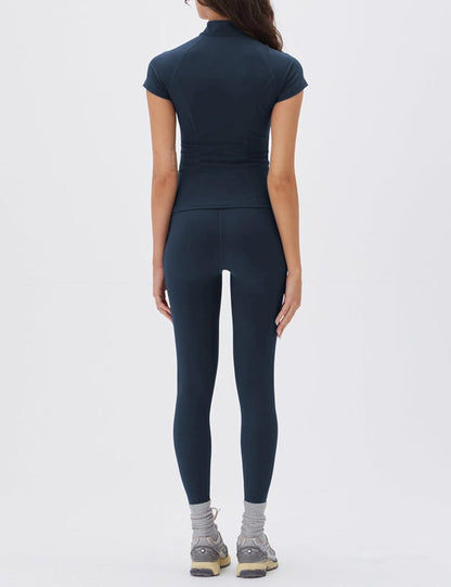 Lviefent Womens Lightweight Full Zip Active Running Track Jacket Workout Short Sleeve Top Slim Fit Yoga Sportswear (Navy-S)