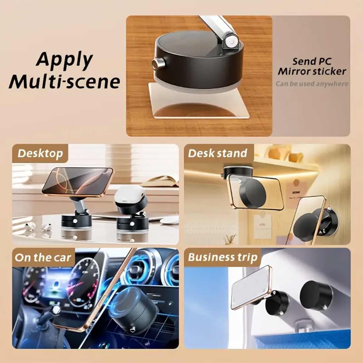 Car Phone Holder Upgraded Vacuum Magnetic Phone Holder for Car with N52 Magnet, Adjustable Suction Cup Phone Mount, Includes Metal Ring & Adhesive Pad, Fits iPhone & Android