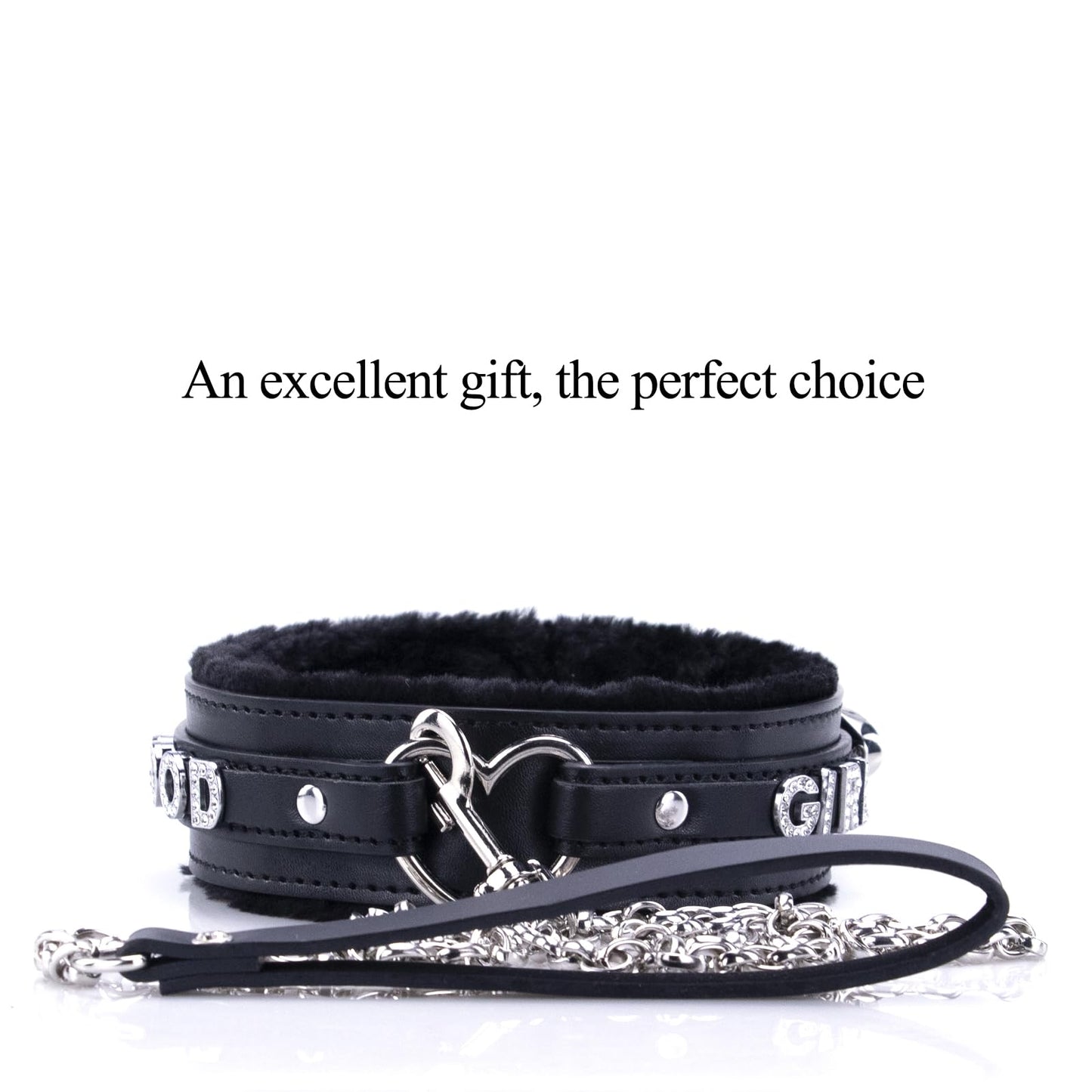 Bilisee Black Leather Heart O-ring Collar Necklace for Women, Adjustable Gothic Punk Collar with Letters Soft Furry Choker Jewelry
