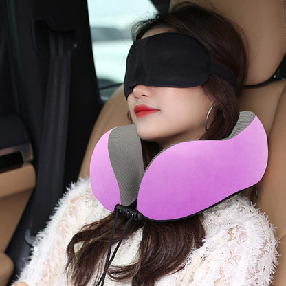 Travel Pillow,Travel Neck Pillows for Sleeping,100% Pure Memory Foam Soft Comfort & Support Pillow for Airplane/Car/Office&Home Rest Use-Pink