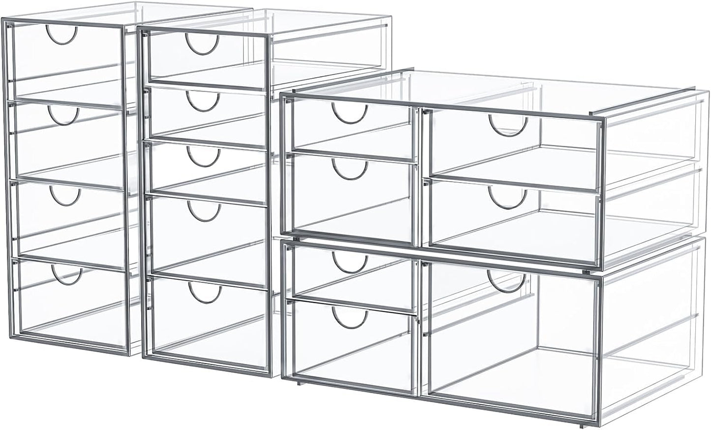 caktraie Makeup Organizer Storage With 16 Drawers, 4 Pcs Desktop Office Supplies, Desk Organizers, Clear Accessories, Dustproof Storage Drawer and for Make Up, Jewelry, Pen, Stationary
