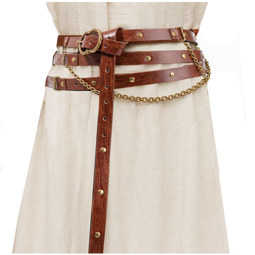 KOTORA Retro Skinny Belt Long Metal Chain Exotic Cross Waist Costume Accessory Medieval Renaissance DIY Dress Cosplay