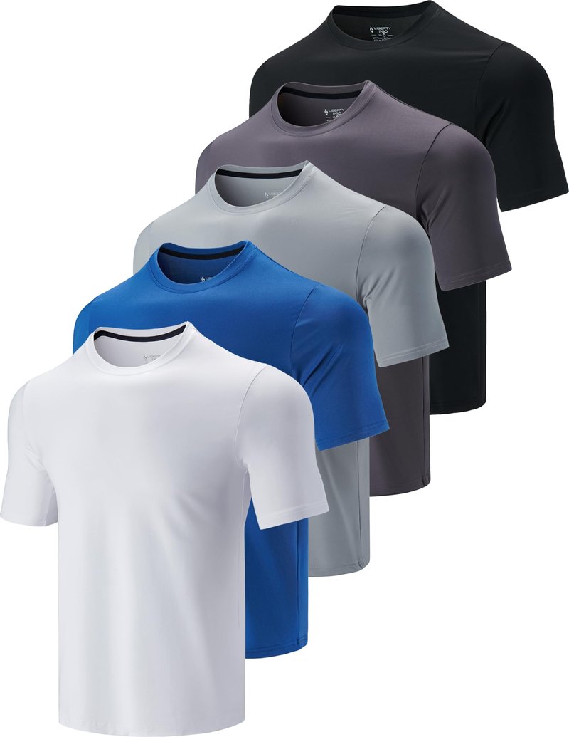 5 Pack Men’s Active Quick Dry Crew Neck T Shirts | Athletic Running Gym Workout Short Sleeve Tee Tops Bulk (Set 6, 5X-Large)