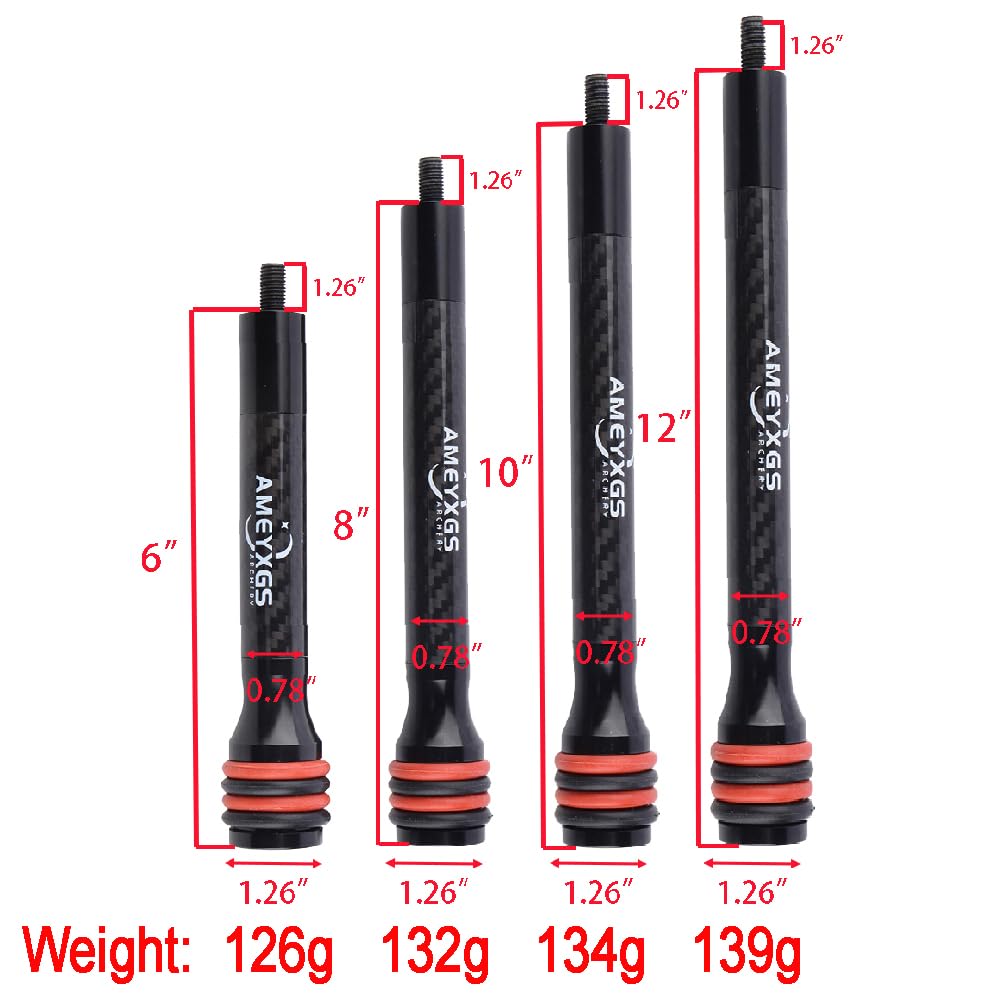 AMEYXGS 6/8/10/12 Inch Archery Bow Stabilizer Carbon Fiber Balance Bar Rod Side Rod Stabilizer Dampen Weight for Compound Bow Recurve Bow Accessory (Blue, 8 Inch)