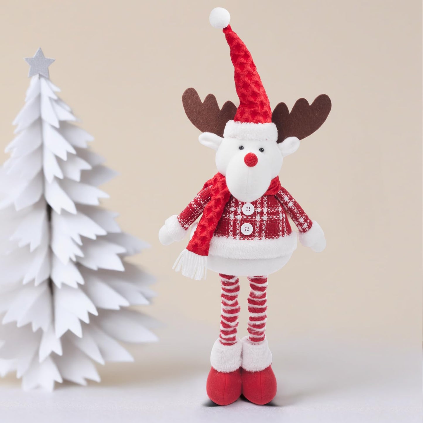 JIAHG Christmas Decorations Standing Fabric Santa Claus Snowman Reindeer with Stretchy Legs Christmas Tree Party Favors for Home Office Tabletop Fireplace Shelf Figurine Xmas Decor Ornaments