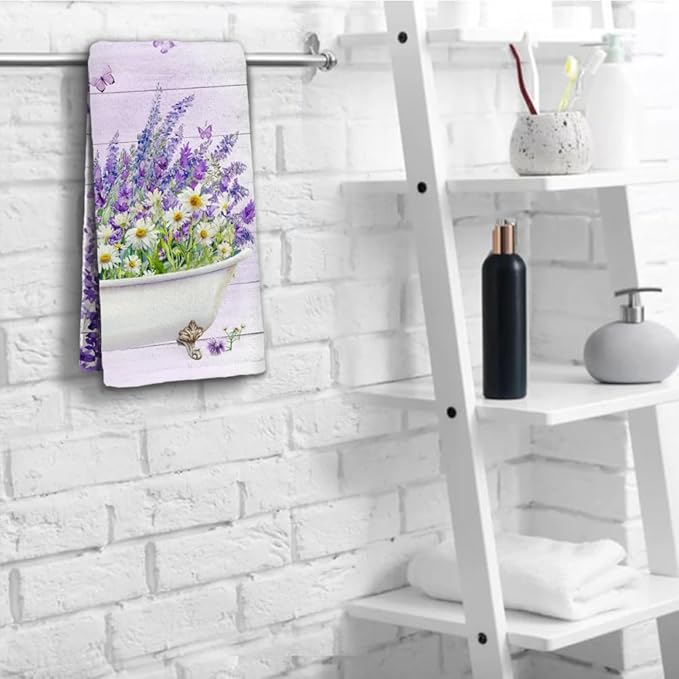 Lavender Hand Towels Set of 2 Lightweight Breathable Purple Floral Bath Towels