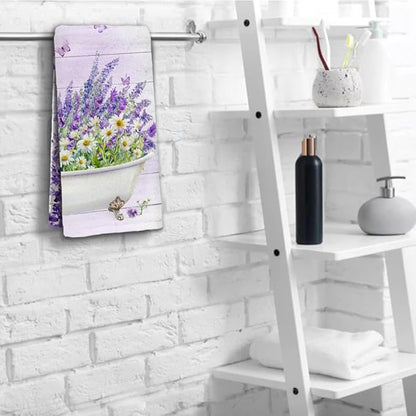 Lavender Hand Towels Set of 2 Lightweight Breathable Purple Floral Bath Towels