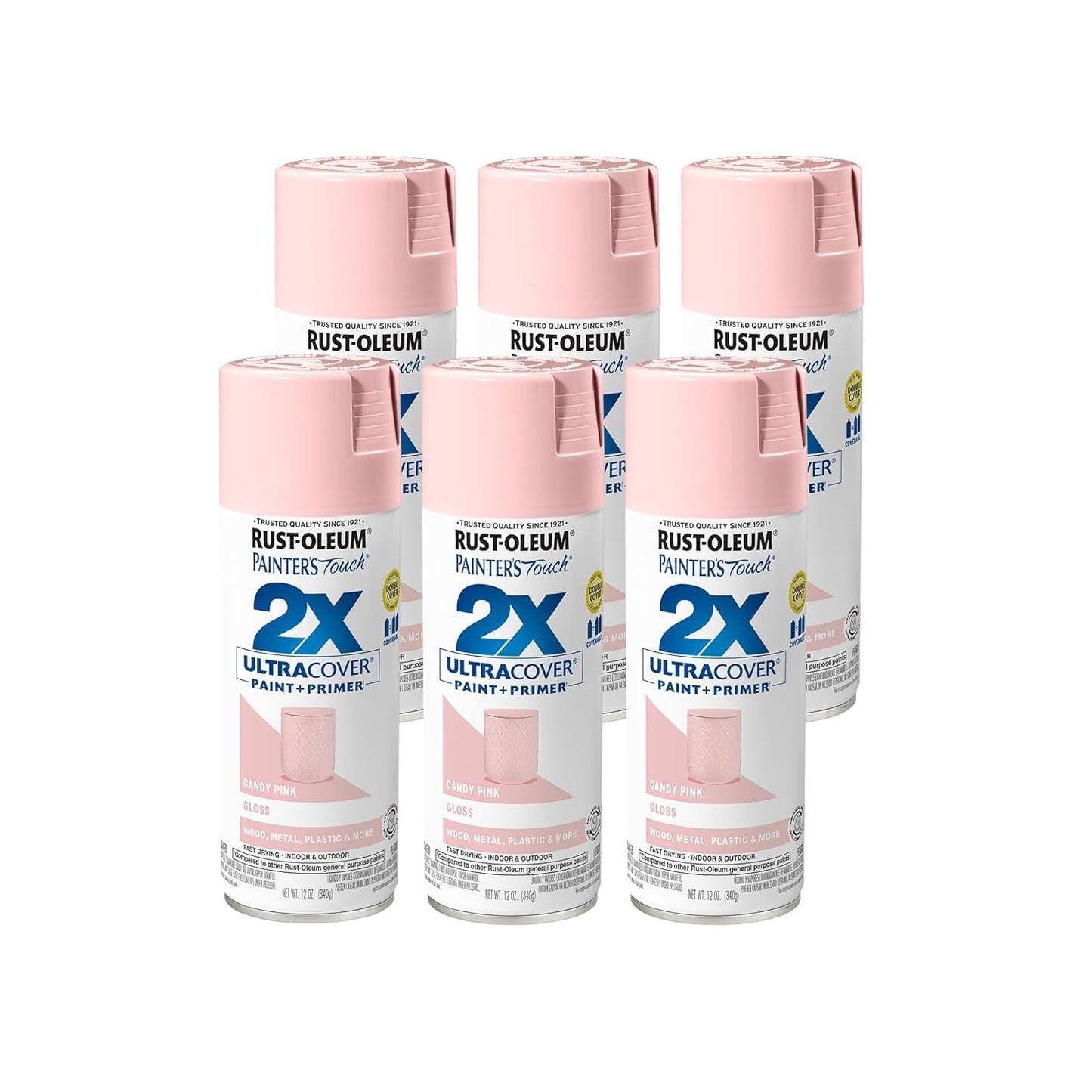 Rust-Oleum 249119-6PK Painter's Touch 2X Ultra Cover Spray Paint, 12 oz, Gloss Candy Pink, 6 Pack