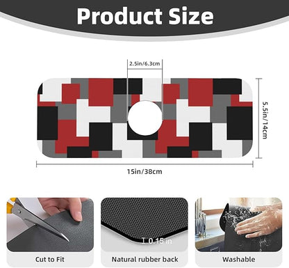 Grey Black White Plaid Square Red 15" X 5.5" Kitchen Sink Splash Guard Faucet