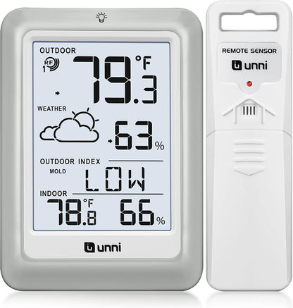 Indoor Outdoor Thermometer Hygrometer Wireless Weather Station, Temperature Humidity Monitor Battery Powered Inside Outside Thermometers with 330ft Range Remote Sensor and Backlight Display