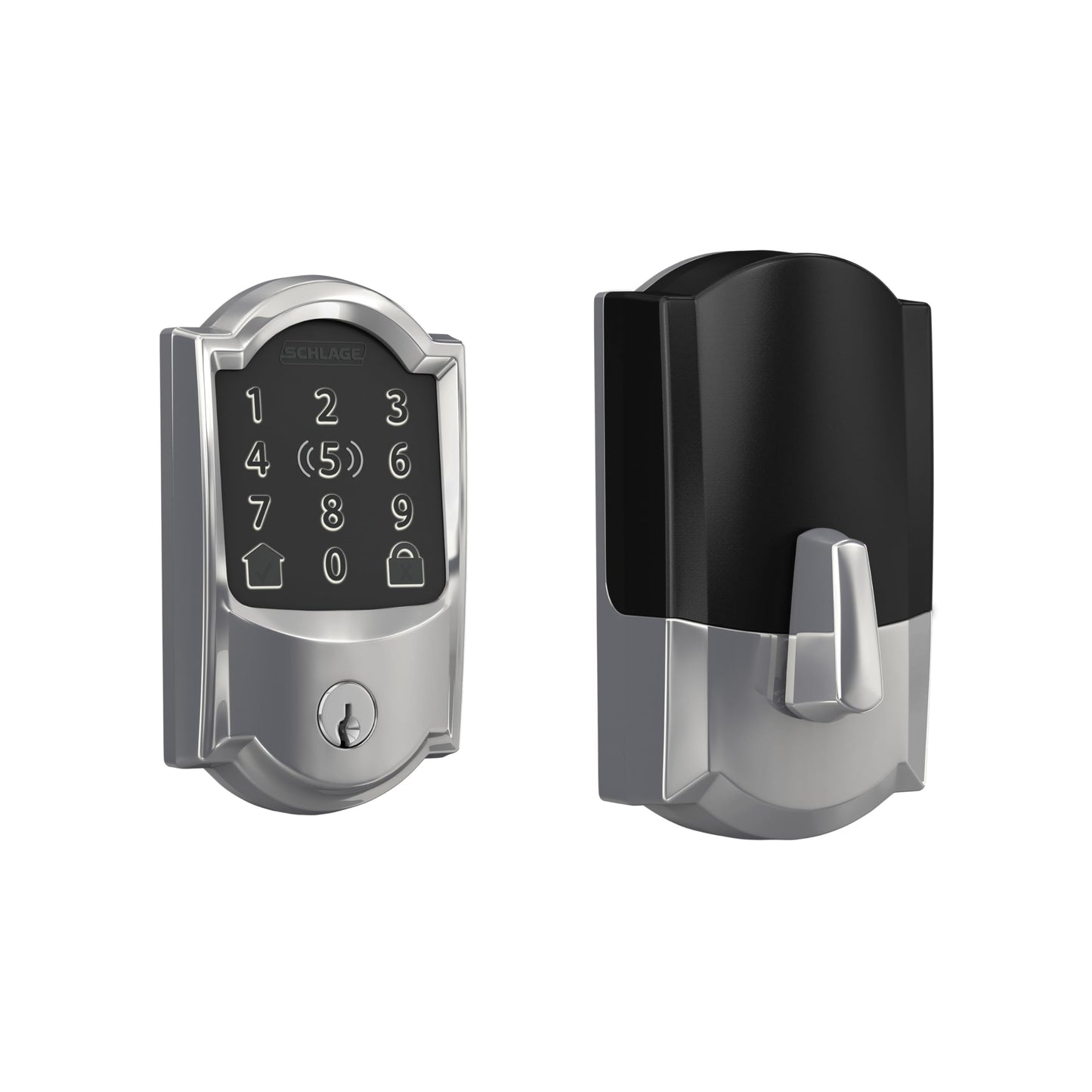 Schlage BE499WB CAM 619 Encode Plus WiFi Deadbolt Smart Lock, Keyless Entry Touchscreen Door Lock with Camelot Trim, Satin Nickel