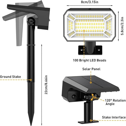 Solar Spot Lights Outdoor Waterproof IP65, [4 Pack/100 LED/4 Modes] 2-in-1 Solar Landscape Spotlights, Auto On/Off Solar Powered Flood Lights for Outside Yard Garden Pathway(Cool White)