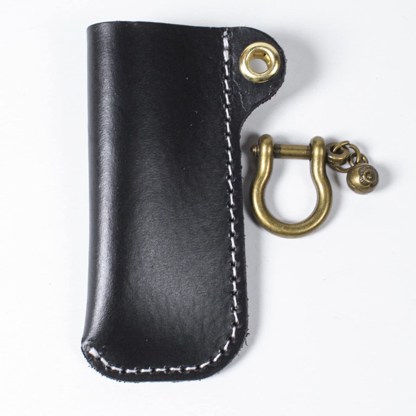 HUMWE Leather Lighter Case Holder for BIC Standard Size Lighters Sleeve Cover Genuine Leather Case Pouch with Metal Horseshoe Shackles for Keychain Pendant (Black, Standard)