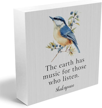 Summer Decor Wooden Box Sign, Watercolor Bird Desk Decorations, Gifts for Nature Lovers, Rustic Farmhouse Home Living Room Garden Bedroom Table Shelf Decor, Summer Decorations Wood Block Plaque
