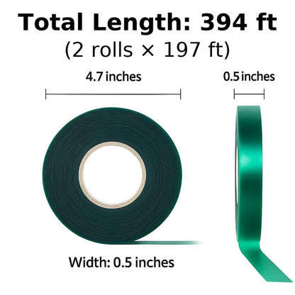 Plant Tie Tape 0.5" × 197 ft – Non-Adhesive Stretch PVC, Cut-to-Length, Weather-Resistant & Reusable Garden Tape for Vines, Tomatoes & Trees, Includes Binder Clip & Mesh Bag