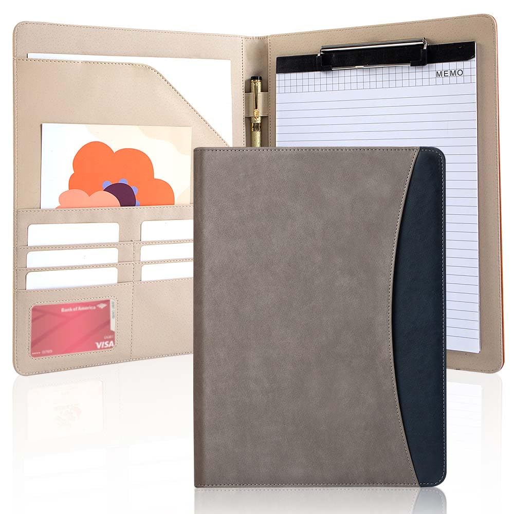 [BRAVE ELK] A4 Clipboard Folder with 25 Memo Sheets, PU Leather Padfolio Business Organizer, Professional Resume Portfolio with Pen Holder, Document Case for Job Interview, Conference, Office