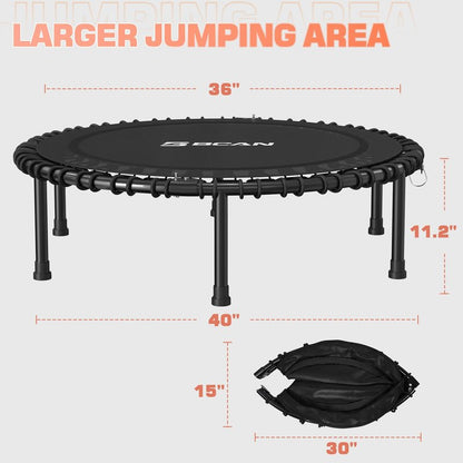 BCAN 450/550LBS Rebounder Trampoline for Adults, 40"/48" Foldable Mini Trampoline with Durable Bungees, Quiet & Stable Exercise Rebounder Trampoline for Indoor/Garden Workout- 40IN-Black