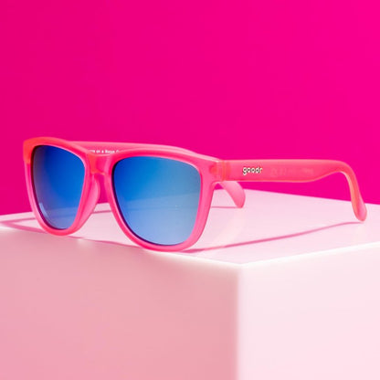 goodr Flamingos on a Booze Cruise Polarized Sunglasses, Medium Sized (OG), Pink Translucent Frames with Teal Mirored Reflective Lens, UV400 Protection, No Slip, No Bounce