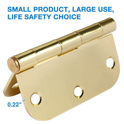 3 Pack Rounded Door Hinges 3-1/2" x 3.5 inch, 5/8 Radius, Polished Brass 3 ½ Inch Gold House Interior Hinge for Bed/Living/Guest/Pantry/Storage/Study/Work Room Doors Heavy Duty Steel Hardware Kit