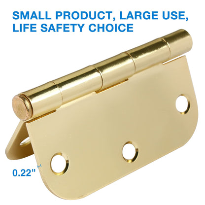 18 Pack Interior Door Hinges Polished Brass 3.5 inch X 3-1/2" 5/8 Radius,3 ½"Gold Round Standard Hinge for Single Doors DIY Assembly Bi-fold Table Hardware Kit House Accessories Home Eseentials