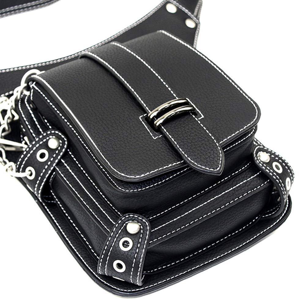 Steampunk Waist Bag Fanny Pack Fashion Gothic Leather Shoulder Crossbody Messenger Bags Thigh Leg Hip Holster Purse Travel Pouch Hiking Sport Chain Bags for Women Men