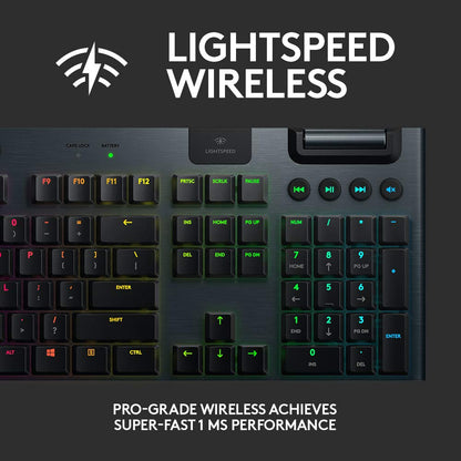 Logitech G915 Lightspeed RGB Mechanical Gaming Keyboard, Low Profile GL Clicky Key Switch, LIGHTSYNC RGB, Advanced Lightspeed Wireless and Bluetooth Support - Clicky,Black