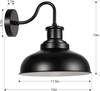 Outdoor Gooseneck Barn Light Outdoor Wall Sconce Farmhouse Exterior Wall Mount Light Vintage Outside Lighting Fixture Industrial Black White Lantern for Porch, Entryway, Garage, 1 Pack