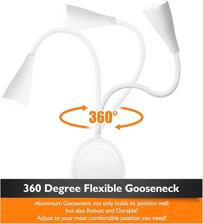 LED Wall Mount Reading Light, Bedside Reading Lights with Touch Control, 5 Dimmable, USB Output, Night Light & Timers, Flexible Gooseneck Headboard Bed Lights Wall Sconce (White-2P)